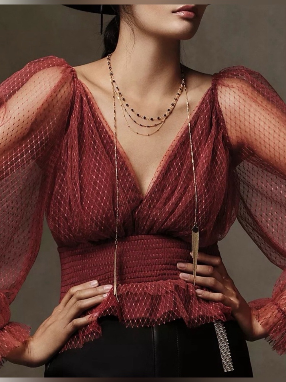 NWT Anthropologie Women's Burgundy Blouse